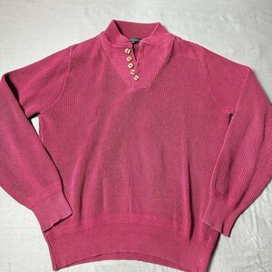 Vintage Lands End Sweater Men Large Long Maroon Henley Ribbed 80s 90s Dad USA
